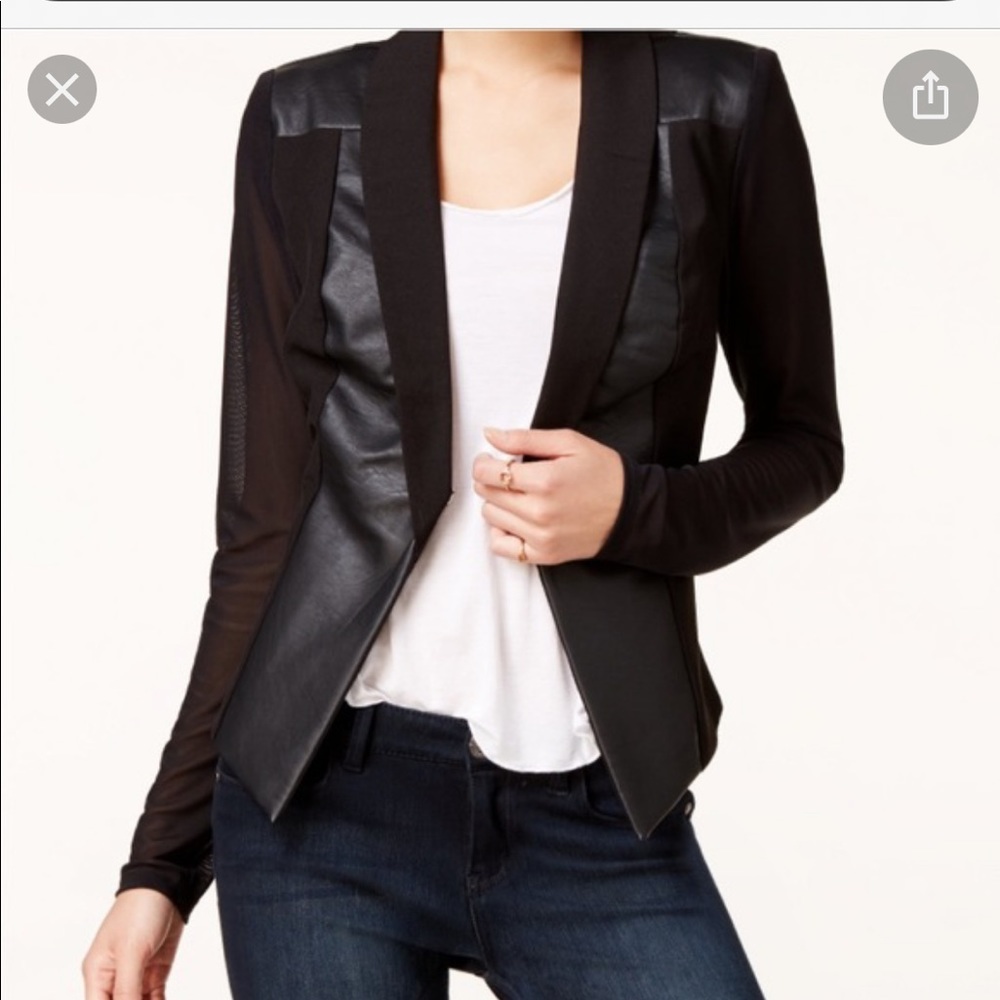 Faux leather illusion sleeve blazer